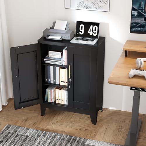 Black Metal Storage Cabinet, 36" Tall Locking Storage Cabinet