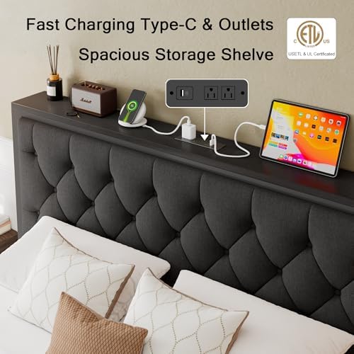 Einhomn Full Size Bed Frame with 2 Storage Drawers, Metal Platform Bed with C...