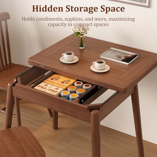 Solid Wood Small Dining Table for 2-6, 23.6"L-47.2"L Expandable Kit...