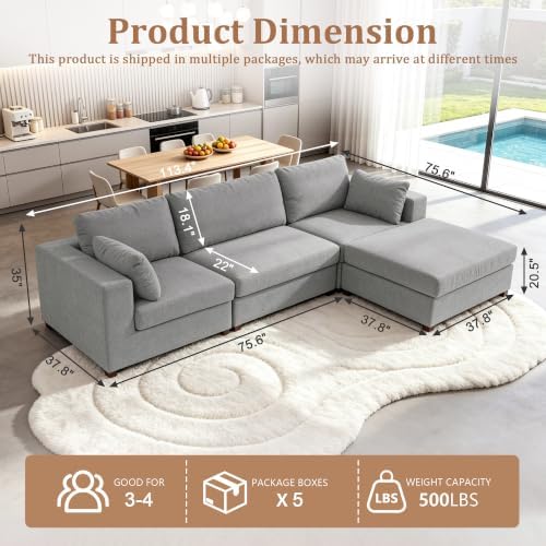 Oversized L Shaped Sectional Couch for Living Room, Extra Wide Deep Seat Couc...
