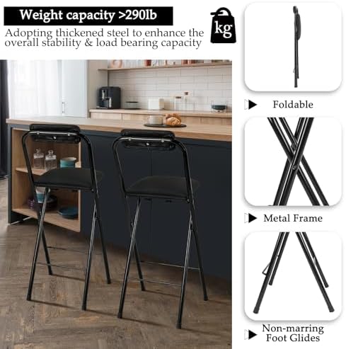 Thyle 2 Pcs Folding Bar Stool with Backrest Counter Height Seat,29.5 Inch
