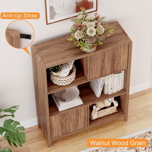 FATORRI Bookshelf with Open and Hidden Storage, 5 Cube Bookcase with 2 Doors,...