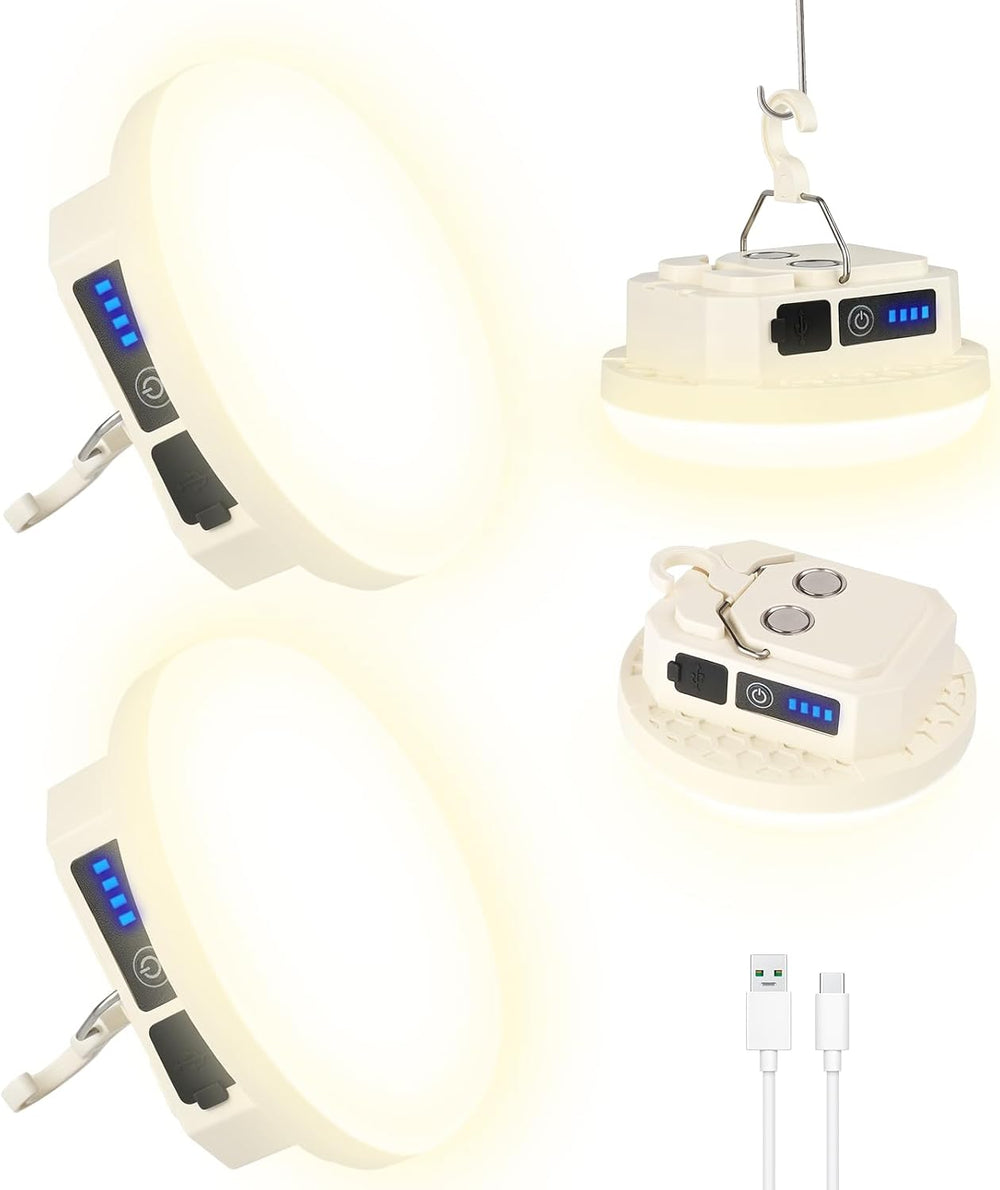 2 Pack Rechargeable Camping Lantern, 3000LM Magnetic, Warm White