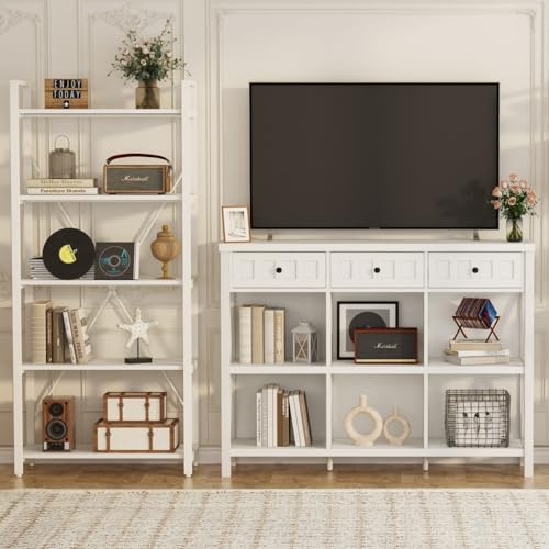 FATORRI 6 Cube Storage Organizer Bookshelf with 3 Drawers, 47 Inch Long Horiz...