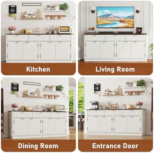 chartustriable 70” Rounded Edge Large Sideboard Buffet Cabinet with 3 Storage...
