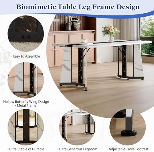 Dining Table Set for 6,White Marble 71'' Dining Room Table with Spaci...
