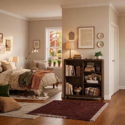 FATORRI 5 Cube Bookshelf, Wood Bookcase with 3 Adjustable Shelves, Farmhouse ...