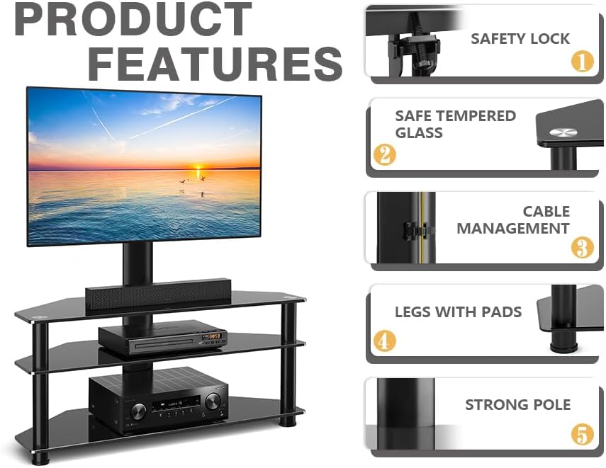 TAVR Furniture Swivel Floor TV Stand for 32-70 Inch TVs - Universal Height Ad...