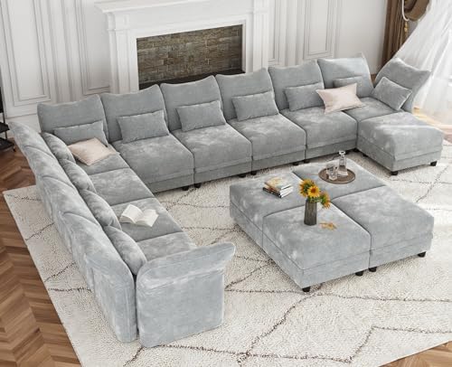 LLappuil Chenille Sectional Sofa Large U Shaped Modular Sofa with Storage Ott...