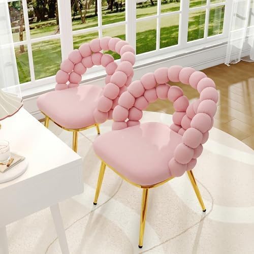 TesNus Velvet Dining Chairs Set of 2, Pink Upholstered Velvet Chairs with Gol...