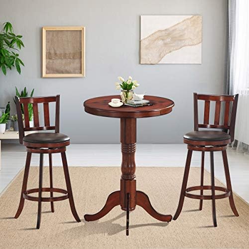 GIANTEX Round Dining Table, 30" D X 41.5" H, Wooden Pub Pedestal Si...