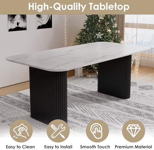 RGZ Modern Oval Dining Table Set for 4,71" Faux Marble Kitchen Table wit...