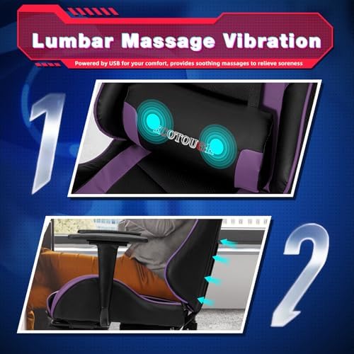 ECOTOUGE Violet Ergonomic PC Massage Gaming Chair with Footrest | Reclining R...
