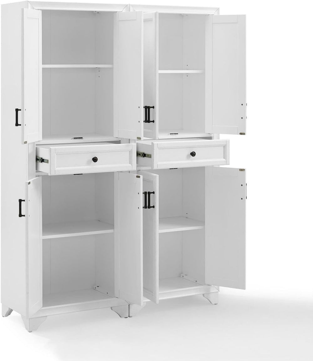 HomeStock 2-Piece Pantry Set - Distressed White Storage Cabinets - Adjustable...