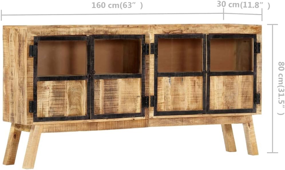 Industrial Style Solid Mango Wood Sideboard with Brown Finish and Black Accen...