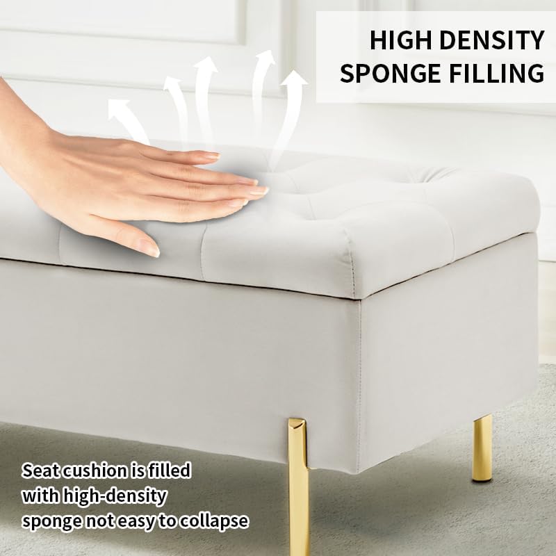 45.6 Inch Velvet Storage Bench Upholstered Tufted Settee Ottoman Bench with S...