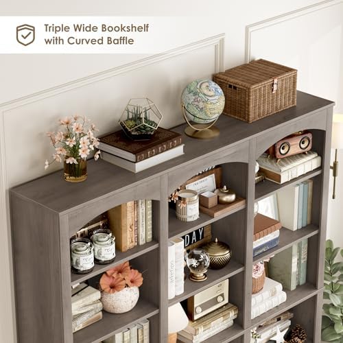 FACBOTALL 71" Triple Wide Bookshelf, 6 Tier Bookshelf, Large Arch Bookcase