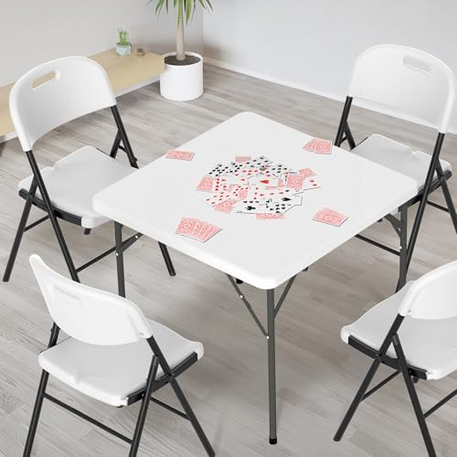 VINGLI White Card Square Table, 34 inch Foldable Legs Full Table Top, Easy to...