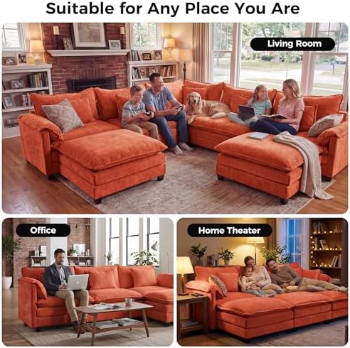 ELUCHANG 114" Oversized Modular Sectional Sofa, Comfy Chenille Cloud Cou...