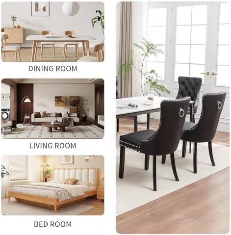 Leather Dining Chairs Set of 6, Upholstered Dining Room Chairs with Nailhead ...