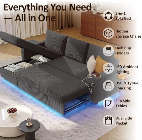 Ball & Cast 80" Sectional Sleeper Sofa Bed Pull Out Couches for Livi...