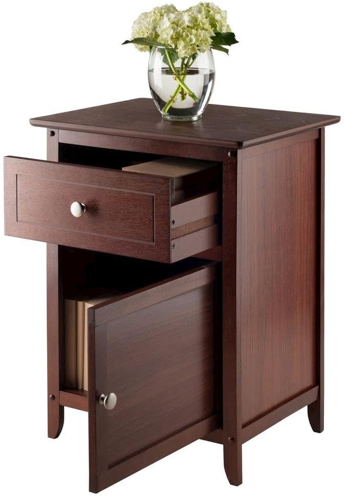 Furnifact Farmhouse End Table in Solid Wood Walnut Finish, Wooden Nightstand ...