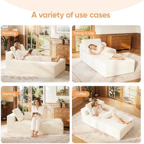 67" Sofa Bed, Chaise Lounge Chair, Plush Corduroy Upholstered Sofa Couch...