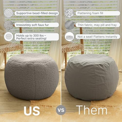 Jaxx Ellis Ottoman Shearling Faux-Lamb Plush Pouf for Modern Interior Design,...