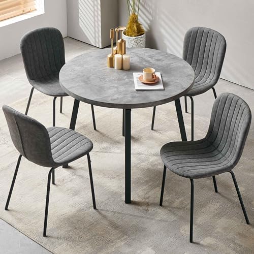 Dining Chair Set of 4, PU Leather Kitchen Chairs, Dark Grey | Black Metal Leg...