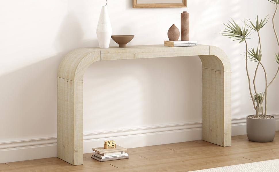 52" Wood Console Table with Curved Edge, Natural Texture, Perfect for En...