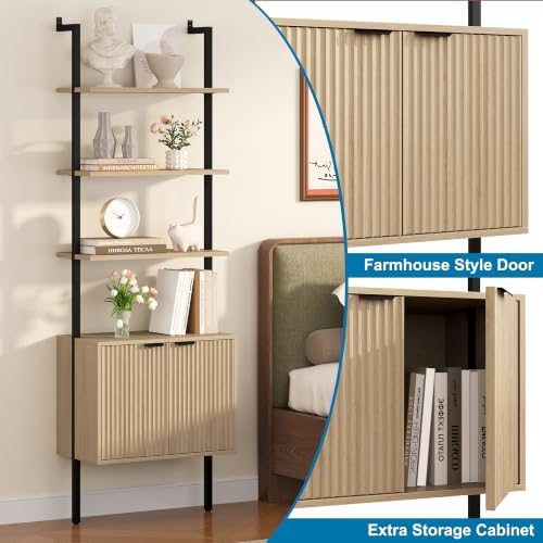 Yusong 73" Tall Bookshelf with Cabinet, Industrial Ladder Wall Mount She...