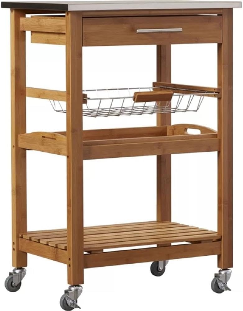 Boraam Aya Bamboo Kitchen Cart with Stainless Steel Top