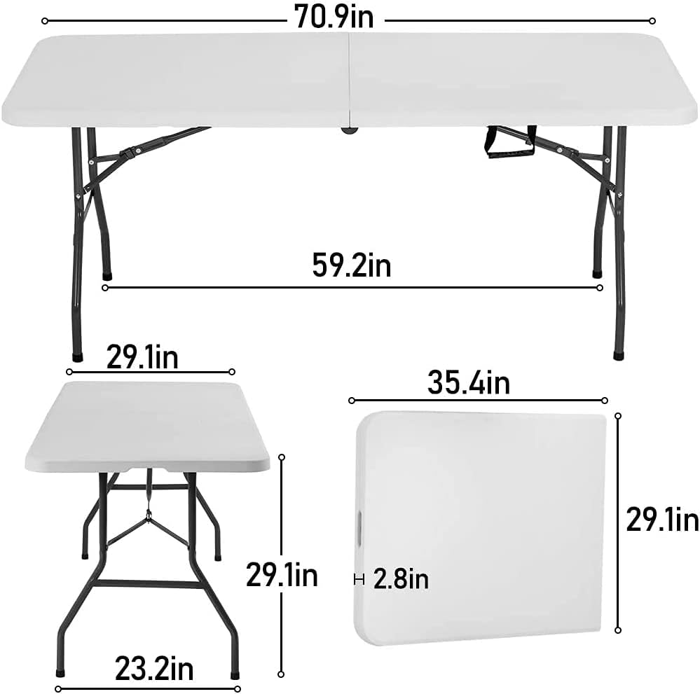 FDW | 6FT Folding Table | White | Portable Plastic Table