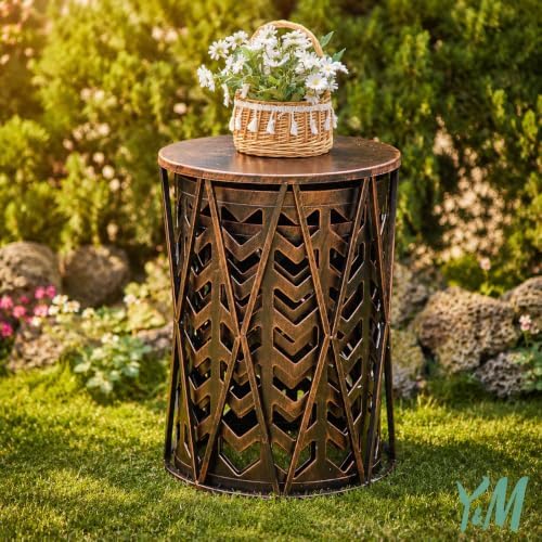 Y&M Outdoor Side Tables Set of 3, Round Heavy Duty Metal Nesting End Tabl...