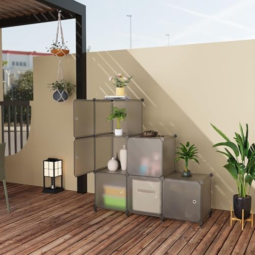 6Cube Storage Organizer Modular Stackable with Doors Grey