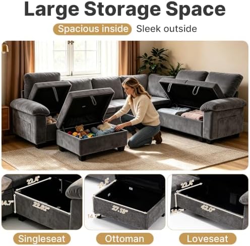109" Sectional Sleeper 7 Sest Modular Couch Pull-Out Storage Sofa Bed | ...