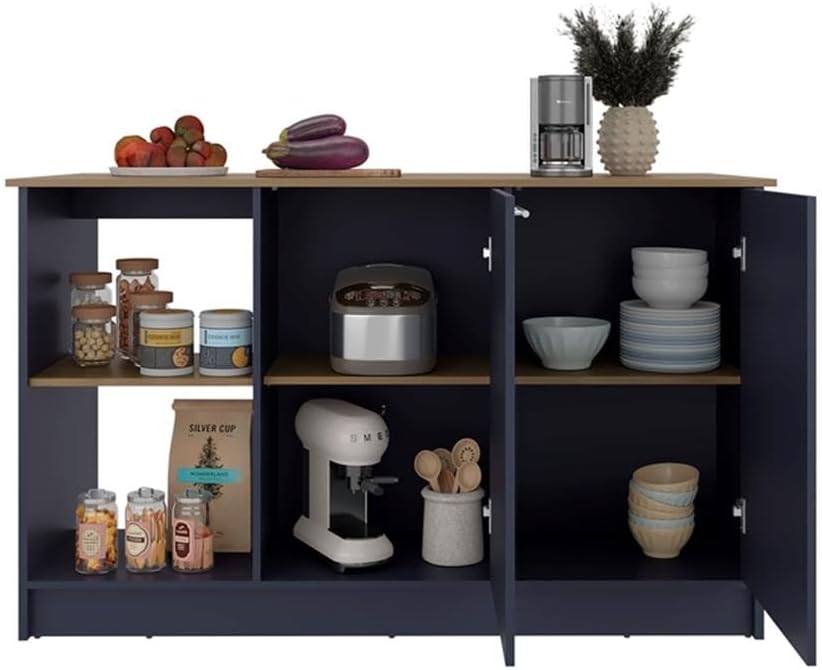 Pemberly Row Kitchen Island with Double Door Cabinet, 59in Wide, Manufactured...