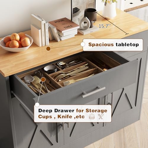 Vongrasig 43" Farmhouse Buffet Cabinet with Storage, Dark Grey