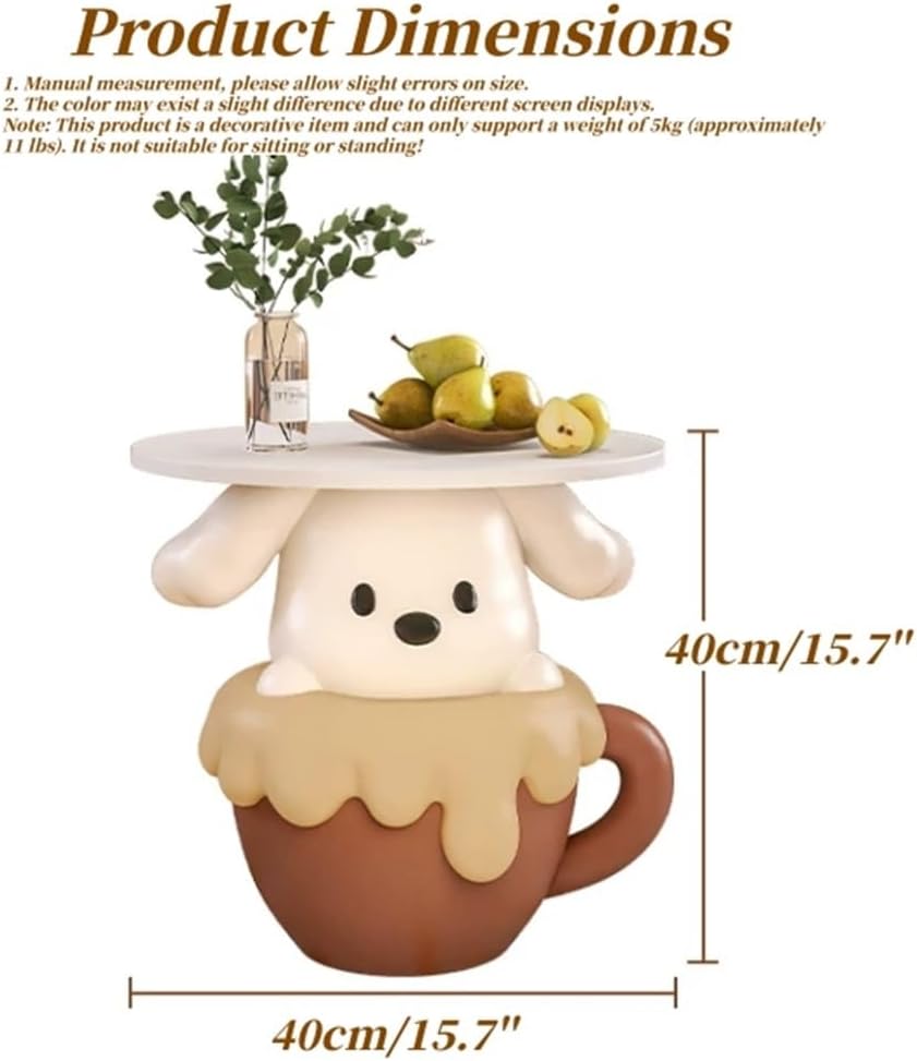 Modern Cute Puppy Side Table with Tray, Resin Dog Sculpture Accent End Table,...