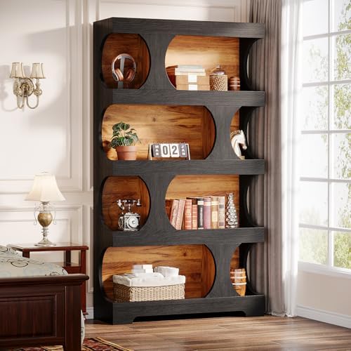 Tribesigns 71" Tall Black Bookcase, Modern Asymmetrical Bookshelf, 4-Tie...