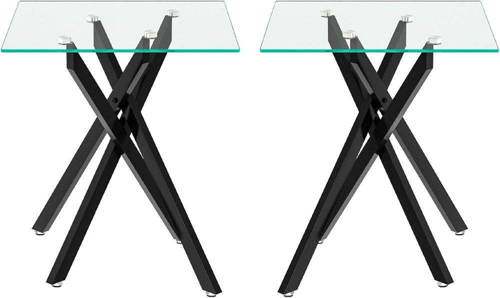 Modern Square End Table with Glass Top, Glass End Side Table for Living Room ...