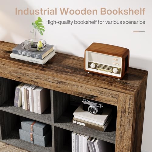 Tribesigns Horizontal Bookcase, Industrial 6 Cubes Storage Organizer Long Boo...