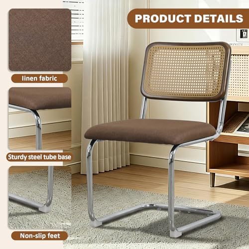 Rattan Dining Chairs Set of 2,Linen Cesca Chair Kitchen Chair,Coffee2 | VICBA...