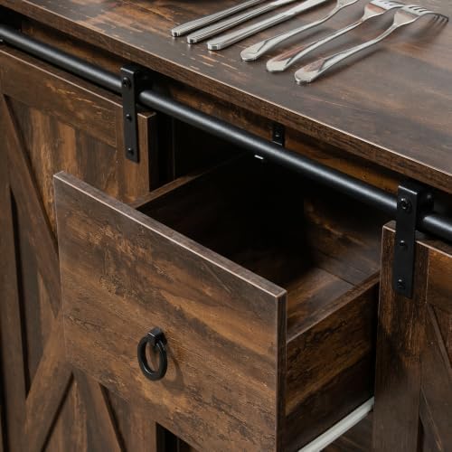 HOMCOM Industrial Farmhouse Buffet Cabinet, Kitchen Sideboard with Sliding Ba...