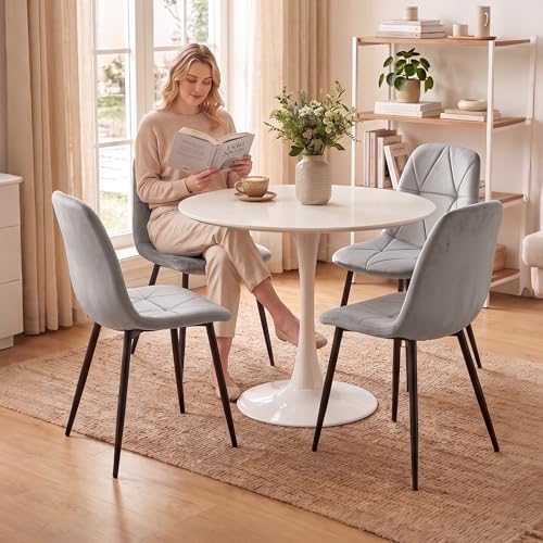Light Gray Velvet Dining Chairs Set of 4, Modern Upholstered Kitchen & Di...