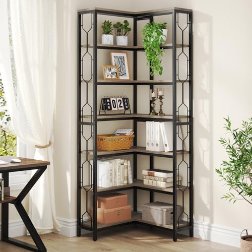 Tribesigns Corner Shelf, 7-Tier Industrial Corner Bookshelf and Bookcase