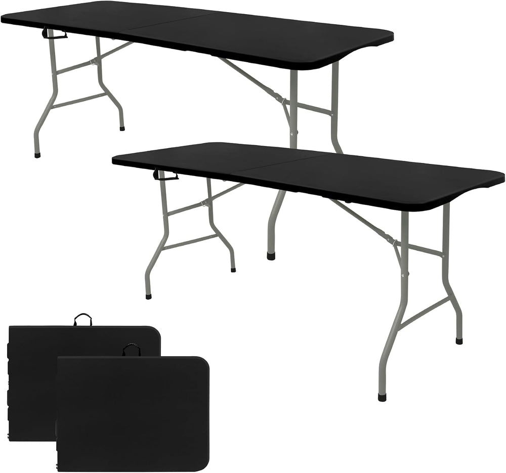 Set of 2 Folding Table 5 FT Camping Table Portable Heavy Duty Plastic Rectang...