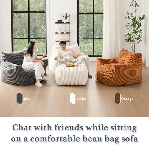 Giant Plush Bean Bag Chair for Adults with Armrests - Oversized Comfy Beige B...