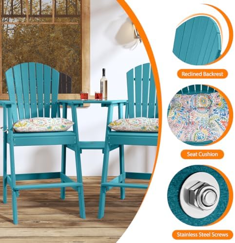 Sundale Outdoor Tall Adirondack Chairs Set of 2 with Table, Patio HDPE Bar