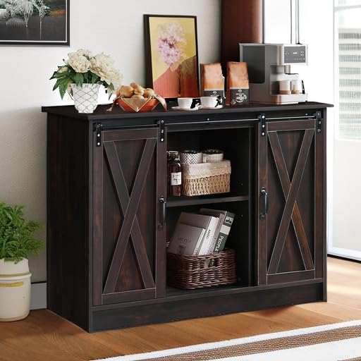4 EVER WINNER Farmhouse Coffee Bar, 42 Inch Coffee Bar Cabinet, Espresso
